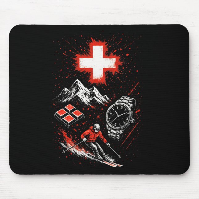 Switzerland Skiing Mountains Adventure Alps  Mouse Pad (Front)