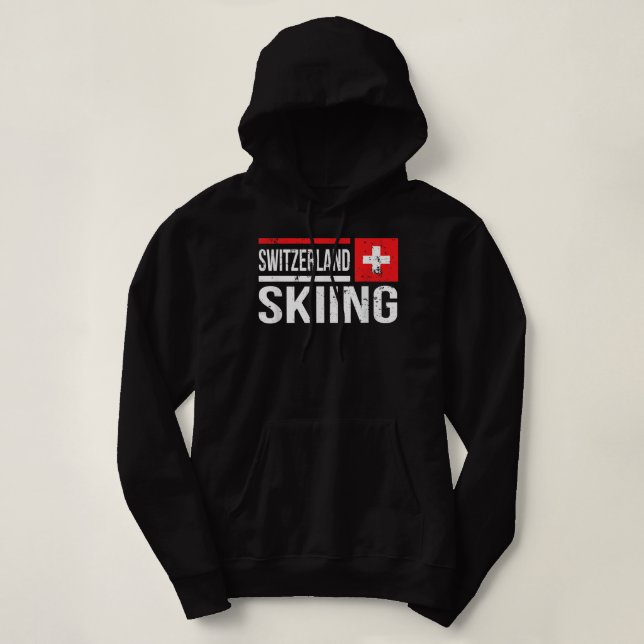 Switzerland Skiing Skier Swiss Flag Mountain Winte Hoodie (Design Front)