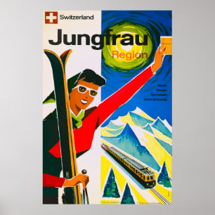Switzerland Skiing Vintage Travel Poster