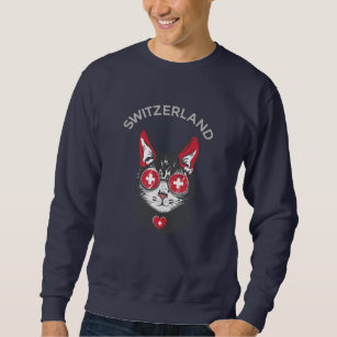 Switzerland Soccer Cat Mascot Swiss Fan flag Sweatshirt