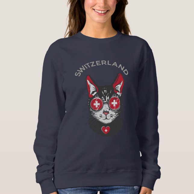 Switzerland Soccer Cat Mascot Swiss Fan flag Sweatshirt (Front)