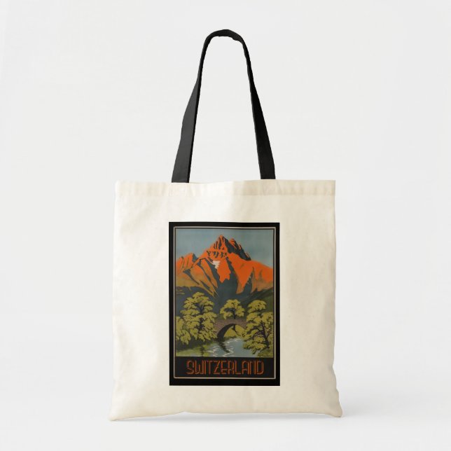 Switzerland Swiss Alps Vintage Travel Poster Tote Bag (Front)