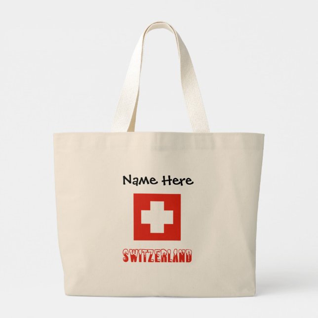 Switzerland Swiss Flag Black Personalisation  Large Tote Bag (Back)