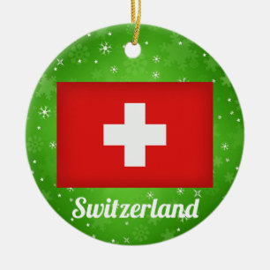 Switzerland Swiss Flag Christmas Ceramic Ornament