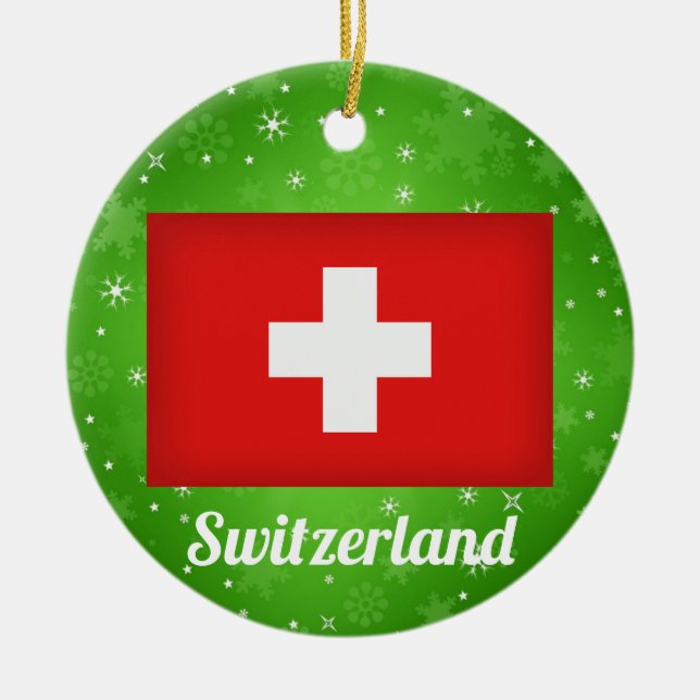 Switzerland Swiss Flag Christmas Ceramic Ornament (Front)