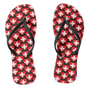 Switzerland Swiss Flag Colours Hearts Pattern Thongs