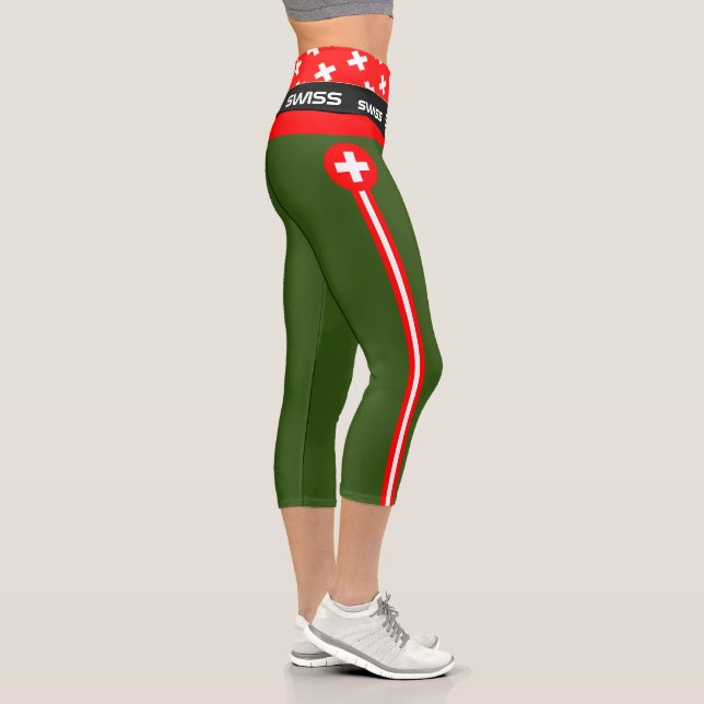 Switzerland & Swiss Flag fashion, Fitness, Sports Capri Leggings (Right)