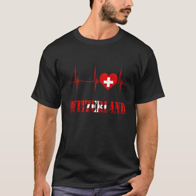 Switzerland Swiss Flag Heart Heartbeat EKG Pulse S T-Shirt (Front)