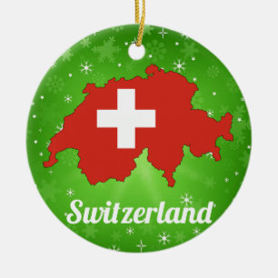 Switzerland Swiss Flag Map Christmas Ceramic Ornament