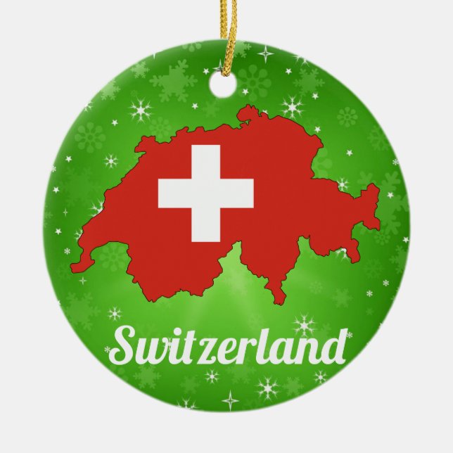 Switzerland Swiss Flag Map Christmas Ceramic Ornament (Front)