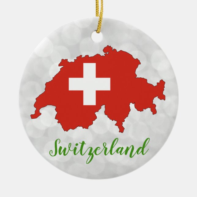 Switzerland Swiss Flag Map Christmas Ceramic Ornament (Front)