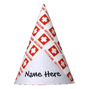 Switzerland Swiss Flag Tiled Personalised Name  Party Hat