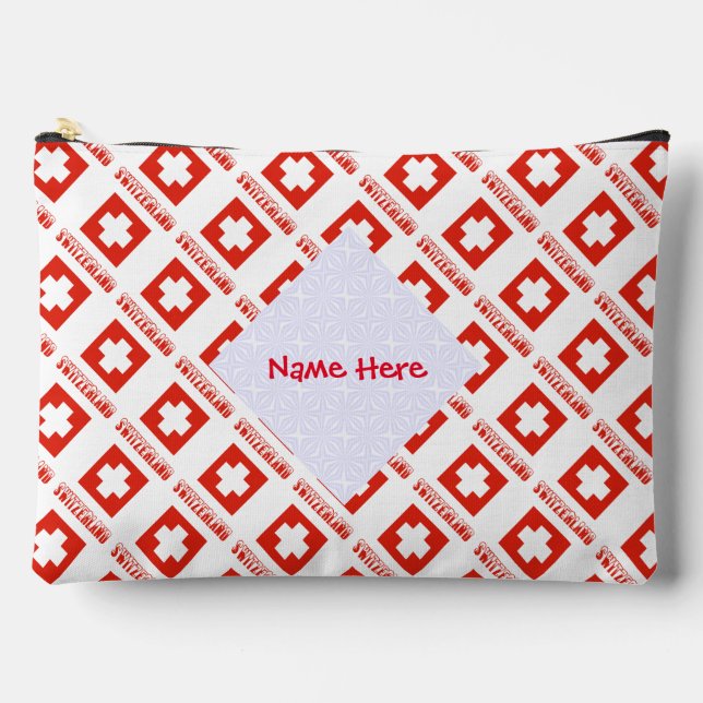 Switzerland Swiss Flag Tiled Red Personalisation  Accessory Pouch (Front)