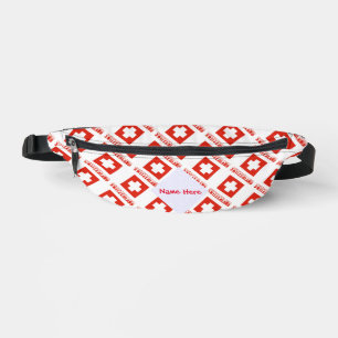 Switzerland Swiss Flag Tiled Red Personalisation  Bum Bags