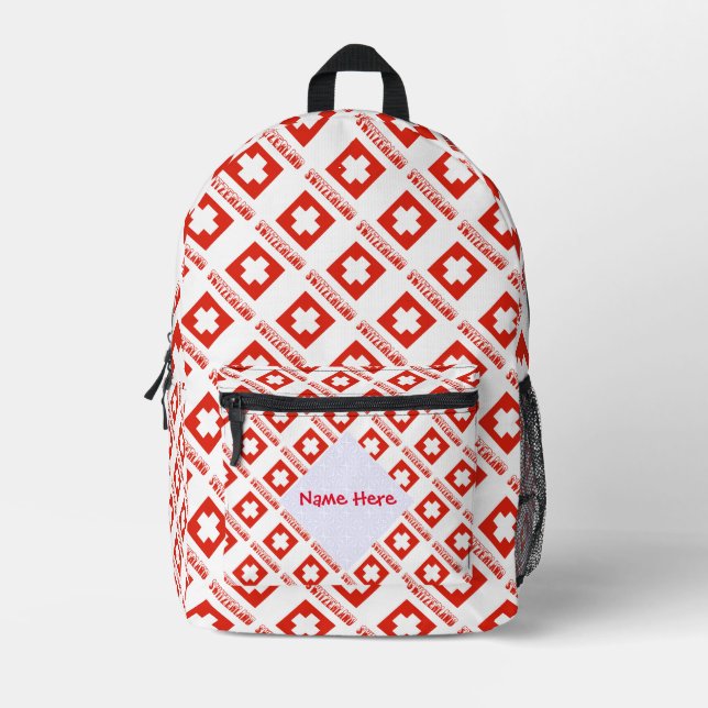 Switzerland Swiss Flag Tiled Red Personalisation  Printed Backpack (Front)