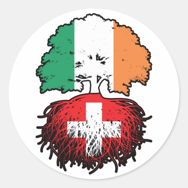 Switzerland Swiss Irish Ireland Tree Roots Flag Classic Round Sticker (Front)