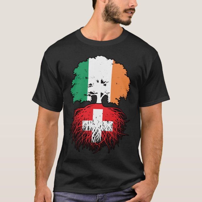 Switzerland Swiss Irish Ireland Tree Roots Flag T-Shirt (Front)