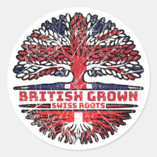 Switzerland Swiss Uk United Kingdom British Tree Classic Round Sticker