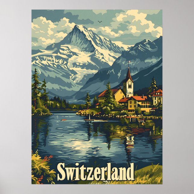 Switzerland Tranquillity: Lakeside Village Poster (Front)