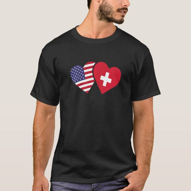 Switzerland USA Flag  Heart Swiss American Love T-Shirt (Front)