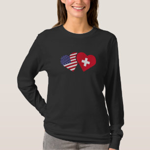 Switzerland USA Flag Heart Swiss American Love T-Shirt