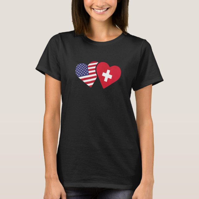 Switzerland USA Flag  Heart Swiss American Love T-Shirt (Front)