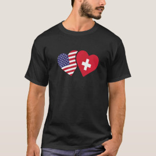 Switzerland USA Flag Heart Swiss American Love T-Shirt