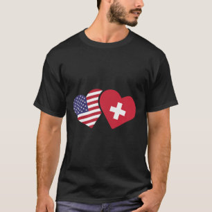 Switzerland Usa Flag T Shirt Heart Swiss American