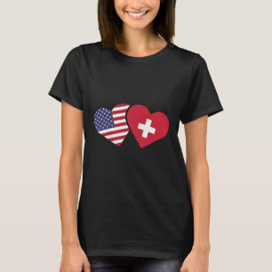 Switzerland Usa Flag T Shirt Heart Swiss American