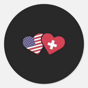 Switzerland Usa Flag T Shirt Heart Swiss American Classic Round Sticker