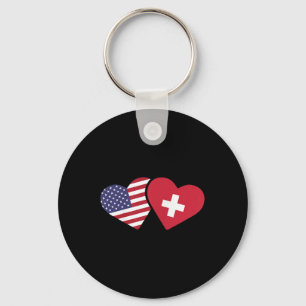 Switzerland Usa Flag T Shirt Heart Swiss American Key Ring