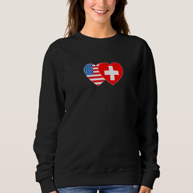 Switzerland USA Flag Twin Heart for Swiss American Sweatshirt (Front)