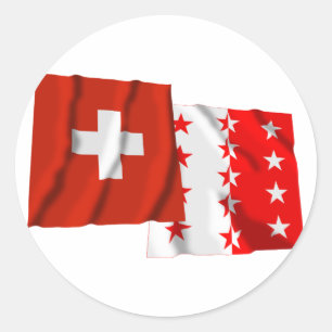 Switzerland & Valais Waving Flags Classic Round Sticker