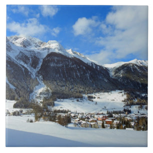 Switzerland village in the mountain valley ceramic tile