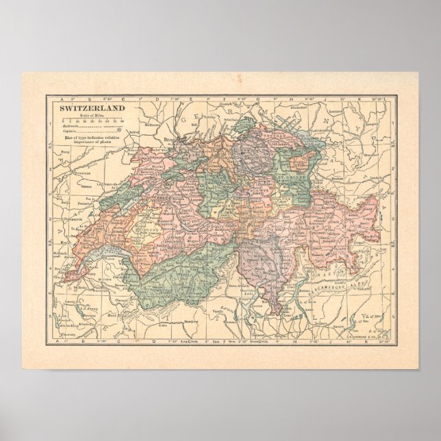 Switzerland Vintage 1923 Map print (Front)