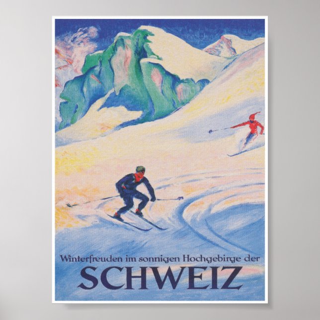 Switzerland Vintage Ski Travel Poster (Front)