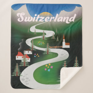 Switzerland Vintage style vacation poster Sherpa Blanket
