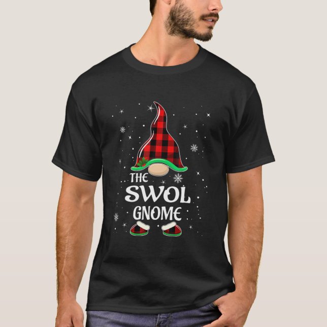 Swol Gnome Buffalo Plaid Matching Family Christmas T-Shirt (Front)