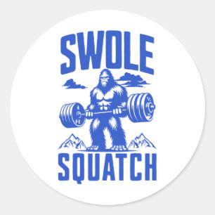 Swole Squatch Weight Lifting Humour Monochrome Gym Classic Round Sticker