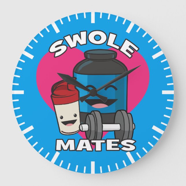 SWOLEMATES Funny Bodybuilding Protein Shake Large Clock (Front)