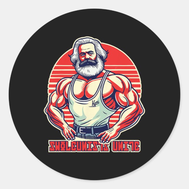 Swoleunists Unite Funny Communist Gym Bodybuilder  Classic Round Sticker (Front)