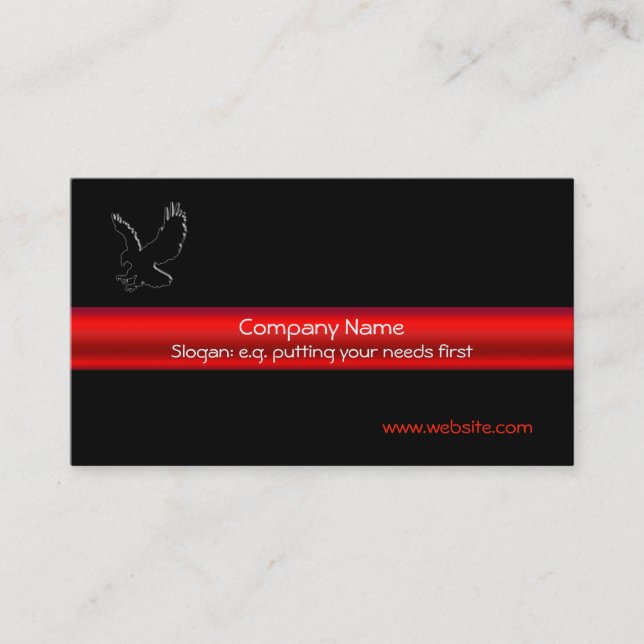 Swooping Black Eagle on black, red chrome-look Business Card (Front)