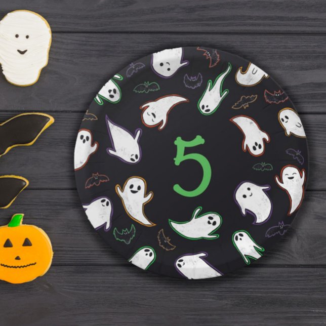 Swooping Ghosts & Bats Halloween Birthday Party Paper Plate (Creator Uploaded)