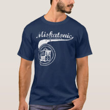 Swoosh Miskatonic University shirt on dark