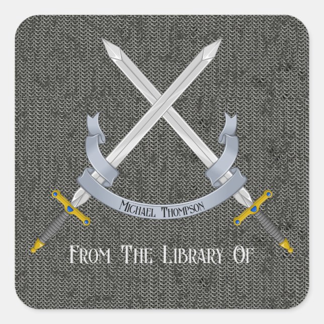 Sword and Chainmail From the Library of Square Sticker (Front)