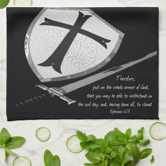 Sword and Shield Scripture Faith Tea Towel (Folded)