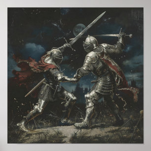 Sword Battle Between Two Knights Poster