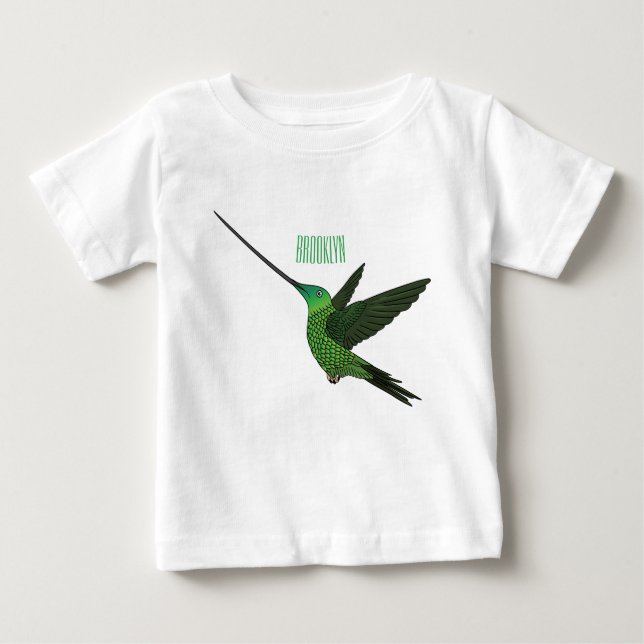 Sword-billed hummingbird cartoon illustration baby T-Shirt (Front)