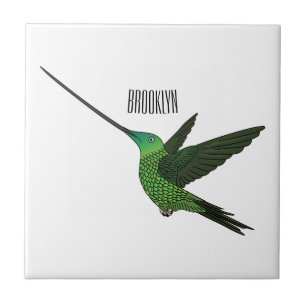 Sword-billed hummingbird cartoon illustration ceramic tile
