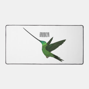 Sword-billed hummingbird cartoon illustration desk mat